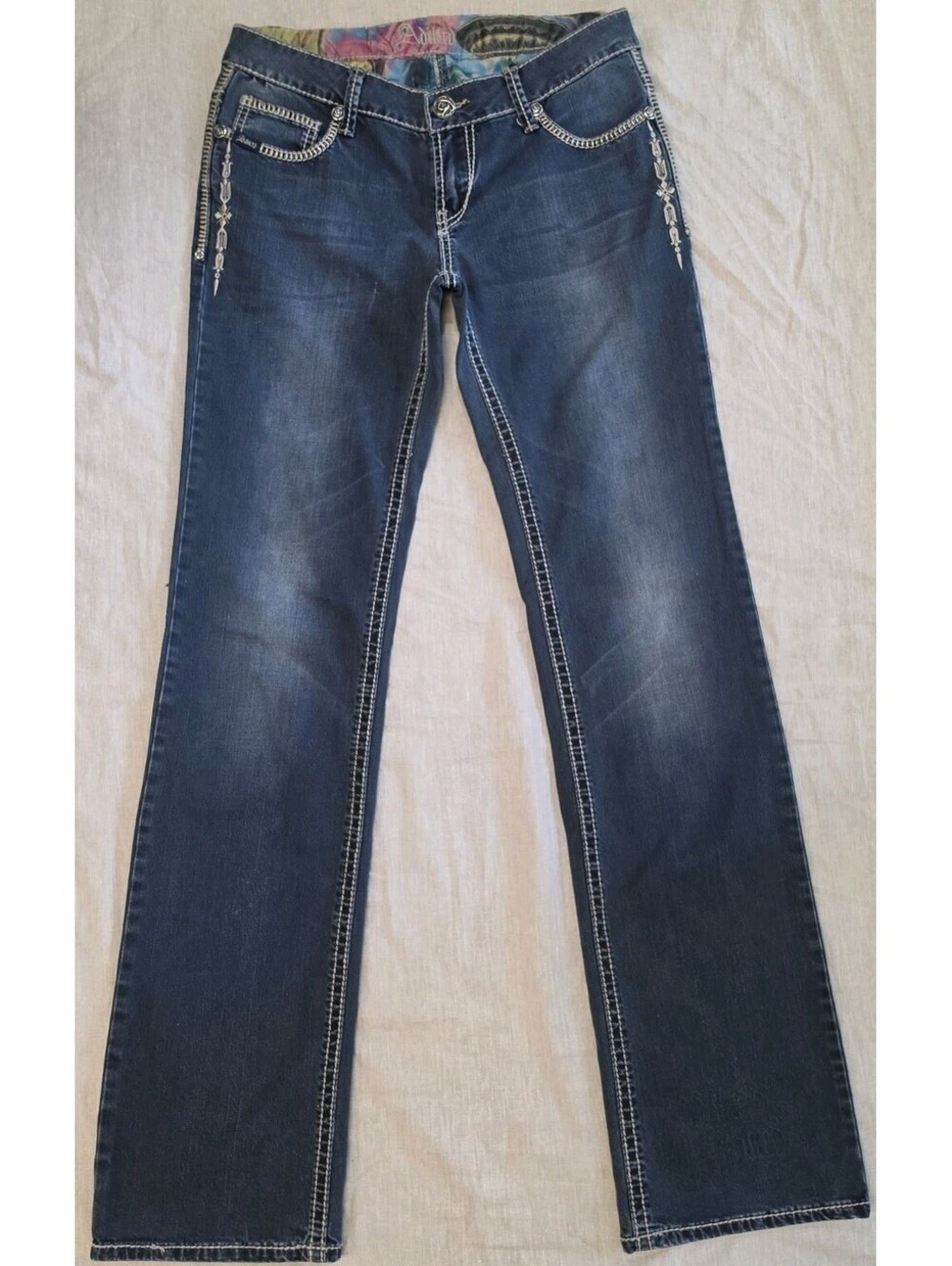 Adiktd Denim Jeans Womens 6x36 Sequin Pocket Side Embroidery